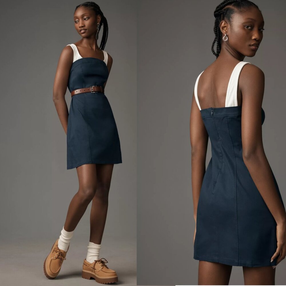 Anthropologie Navy Mini Dress with Cream Straps